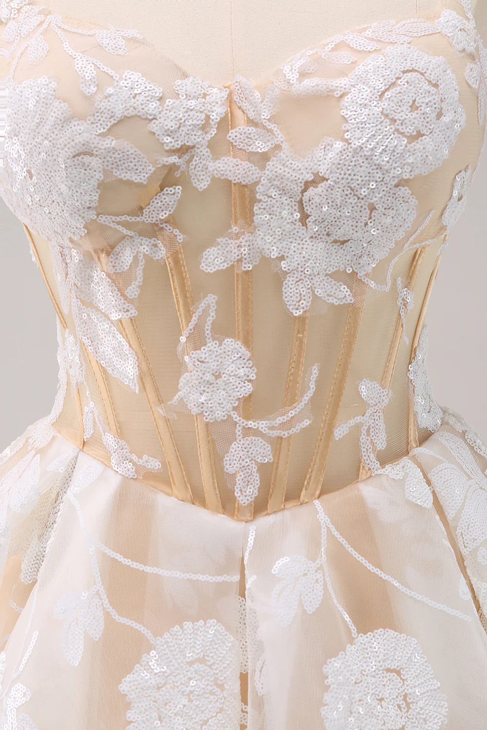Sparkly White A-Line Floral Corset Short Graduation Dress - Image 7