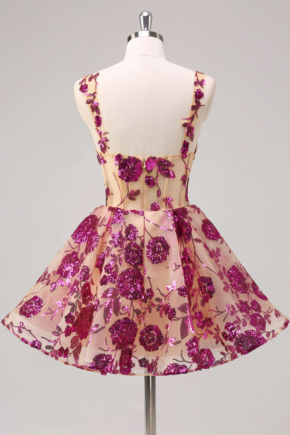 Sparkly White A-Line Floral Corset Short Graduation Dress - Image 9