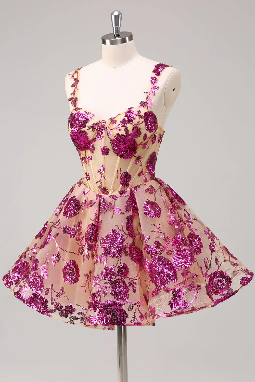 Sparkly White A-Line Floral Corset Short Graduation Dress - Image 10