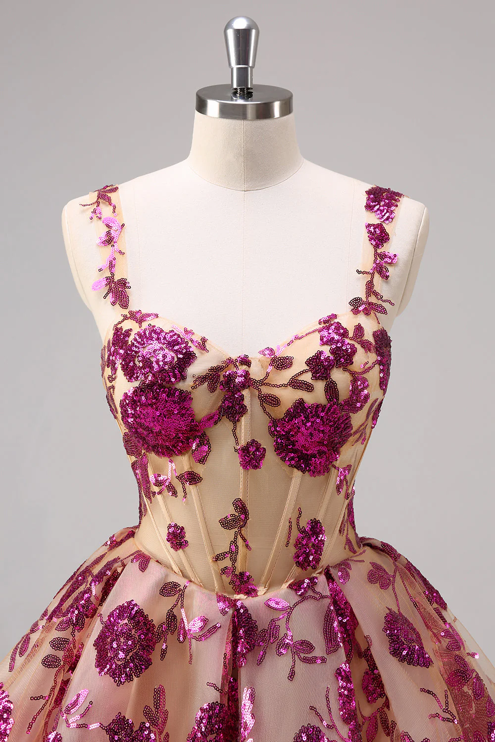 Sparkly White A-Line Floral Corset Short Graduation Dress - Image 11