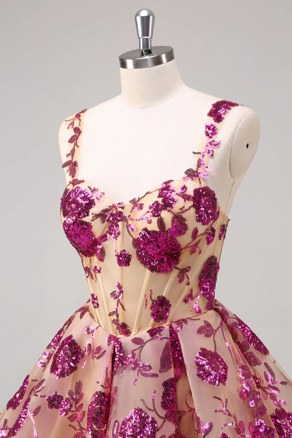 Sparkly White A-Line Floral Corset Short Graduation Dress - Image 13