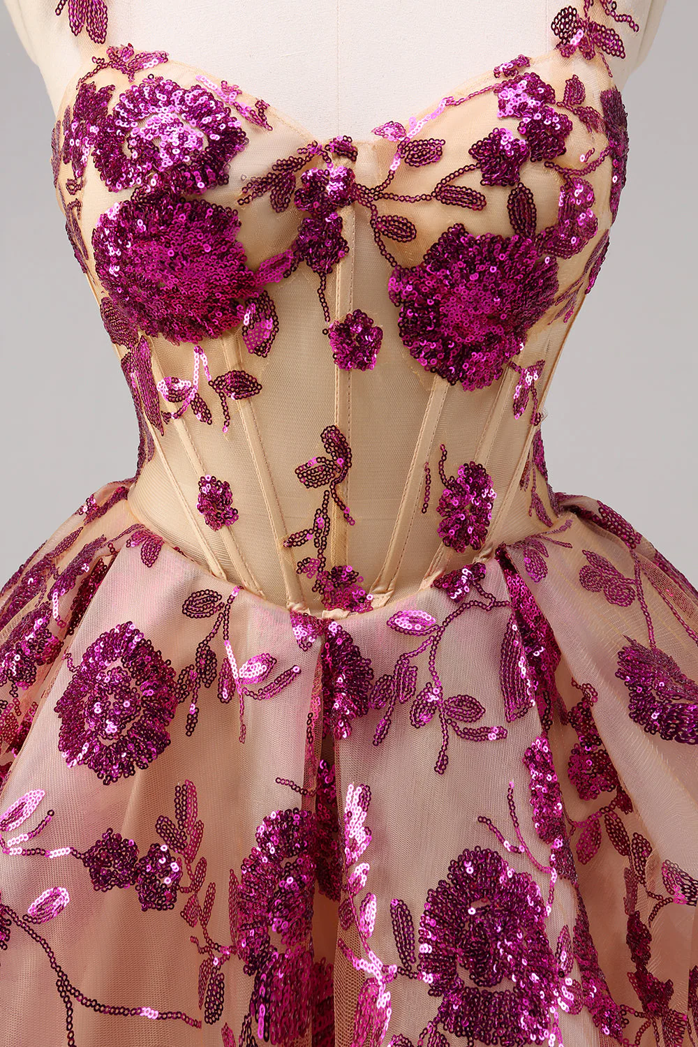 Sparkly White A-Line Floral Corset Short Graduation Dress - Image 14