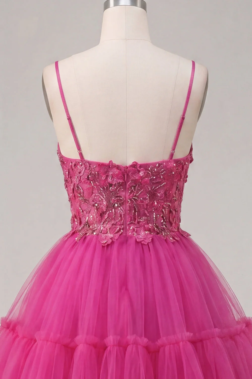 Fuchsia A Line Spaghetti Straps Short Cocktail Dress with 3D Flowers - Image 6