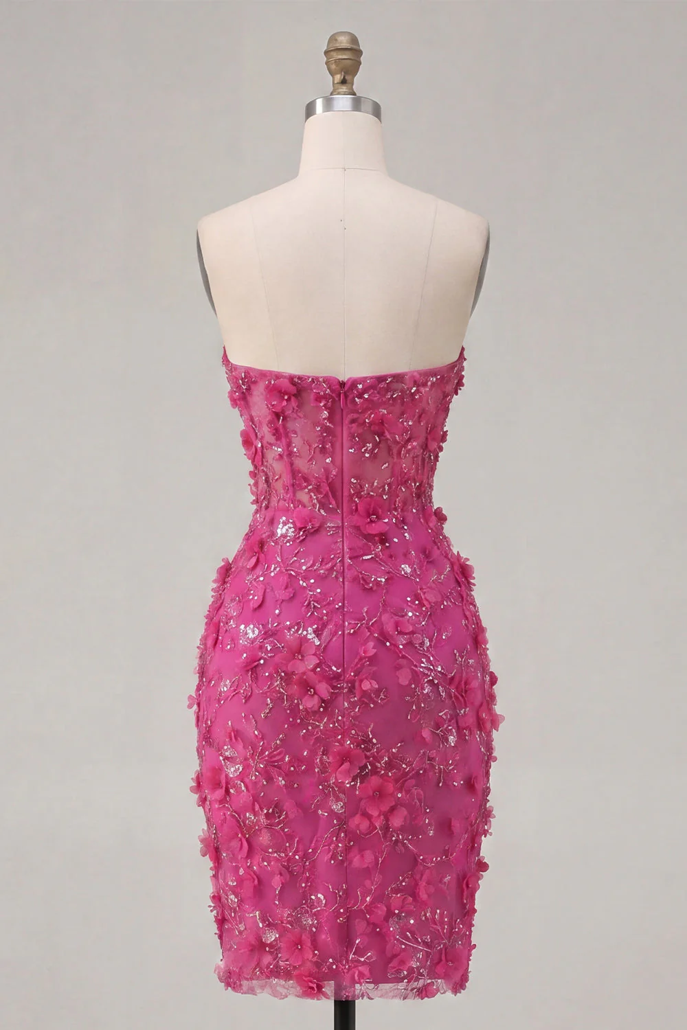 Sweetheart Fuchsia 3D Flowers Bodycon Short Corset Cocktail Dress - Image 2