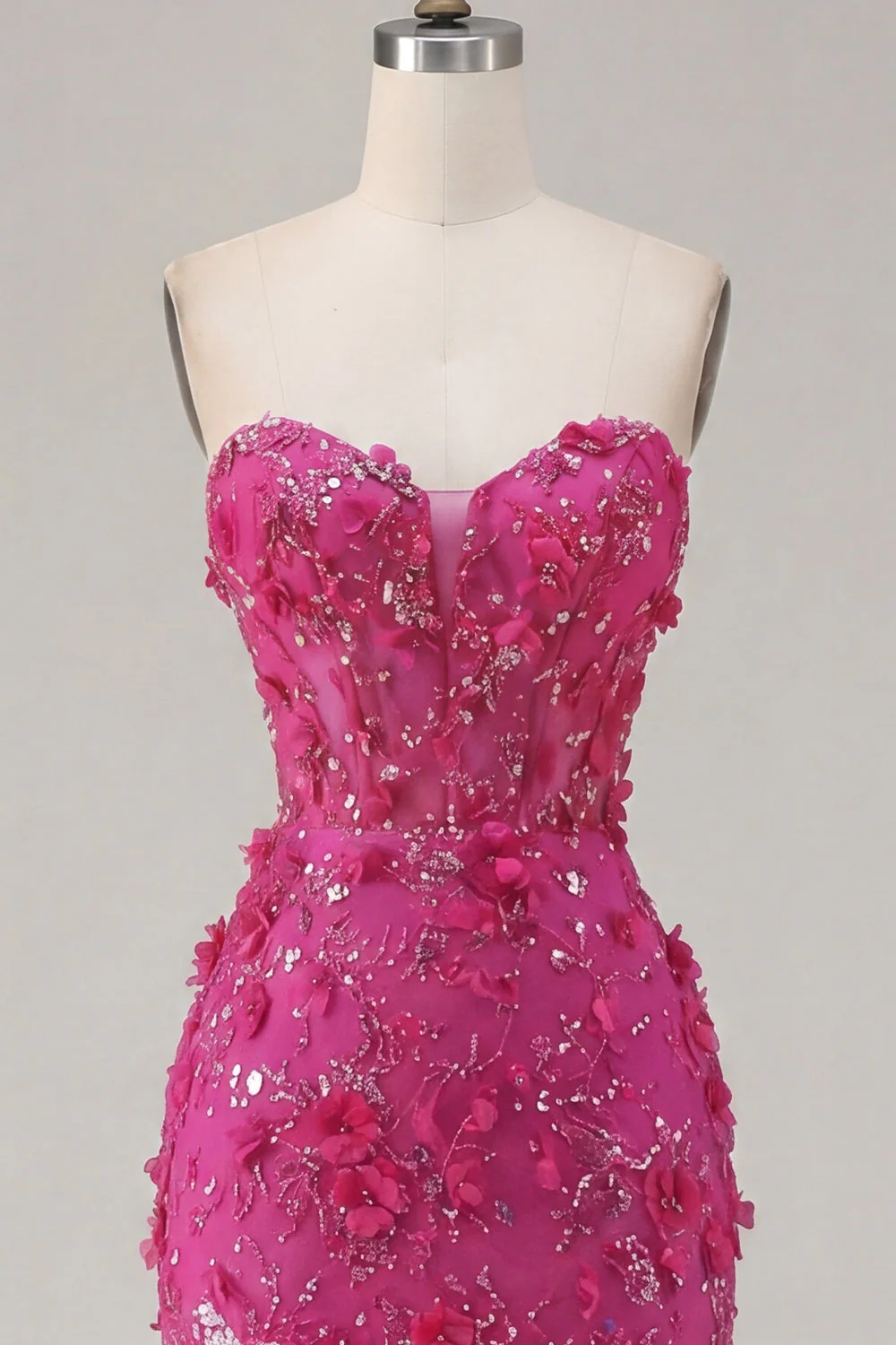 Sweetheart Fuchsia 3D Flowers Bodycon Short Corset Cocktail Dress - Image 5