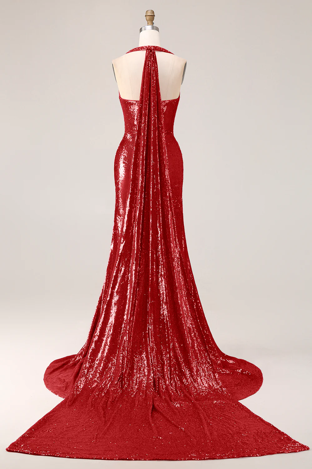 Sparkly Fuchsia Halter Mermaid Sequin Backless Long Prom Dress with Slit - Image 10