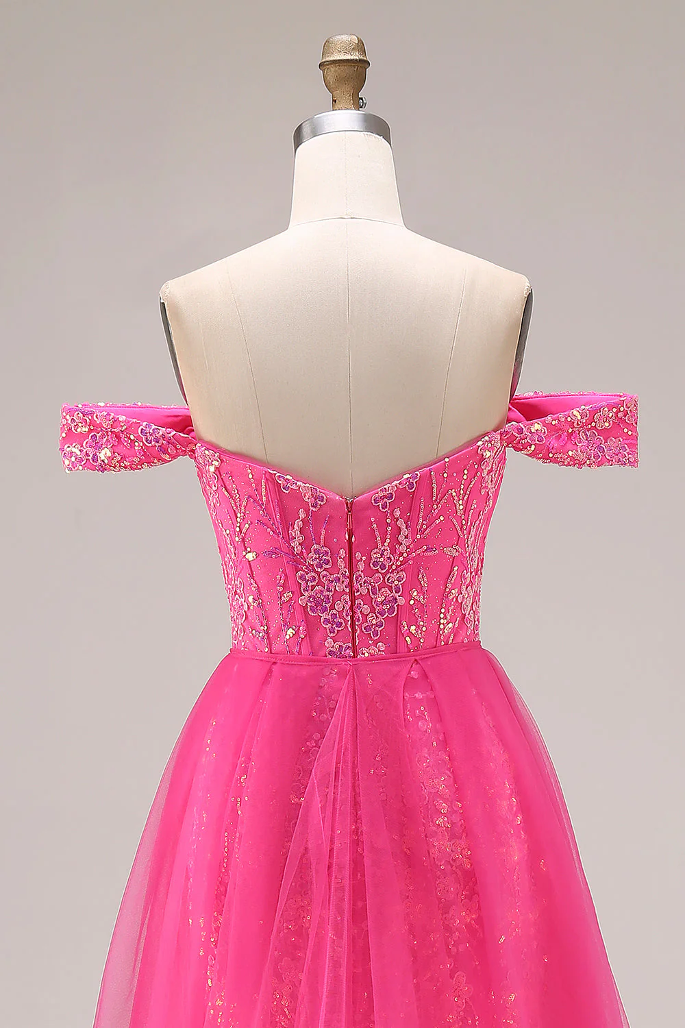 Sparkly Fuchsia Mermaid Off The Shoulder Convertible Long Prom Dress with Sequins - Image 11