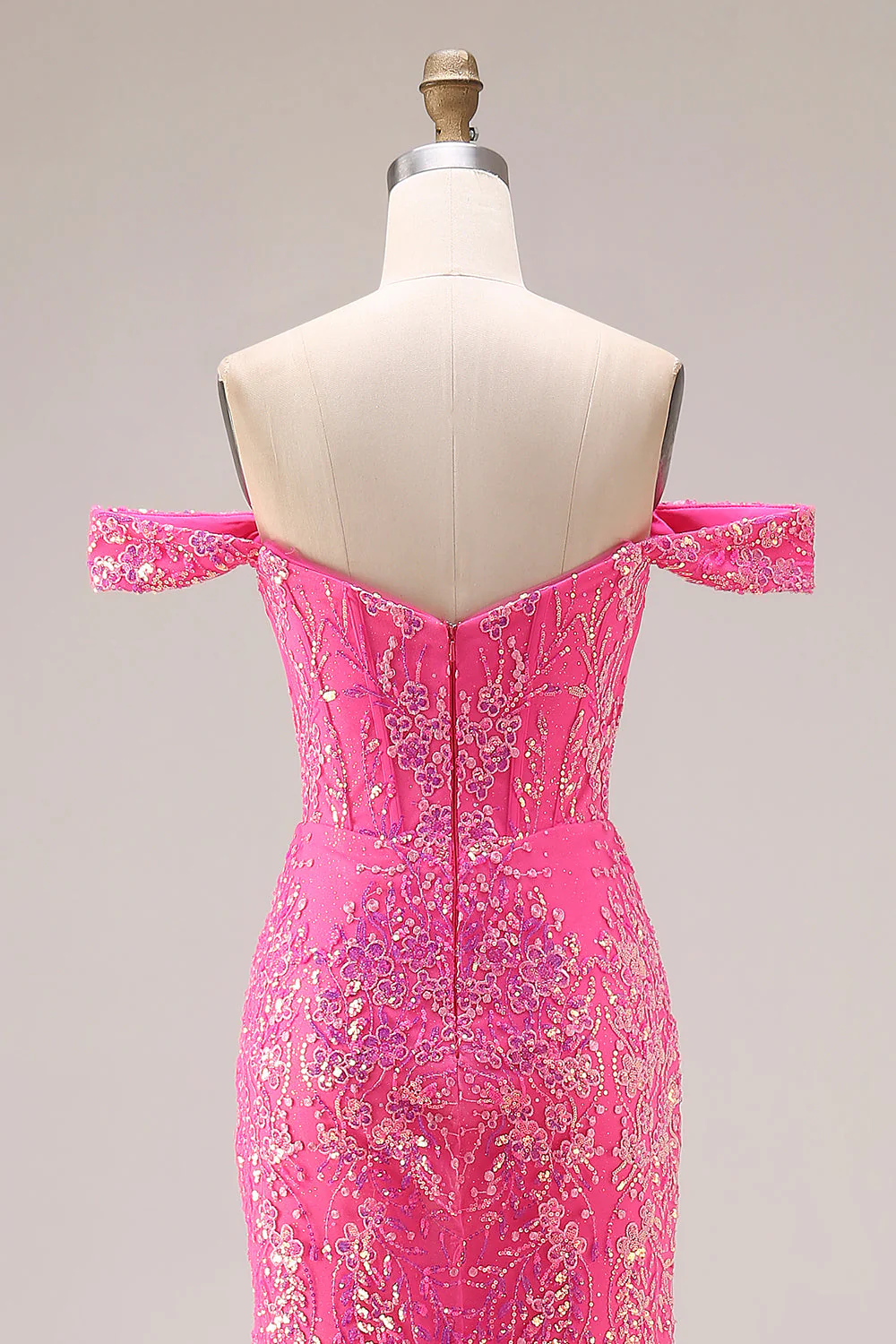 Sparkly Fuchsia Mermaid Off The Shoulder Convertible Long Prom Dress with Sequins - Image 5