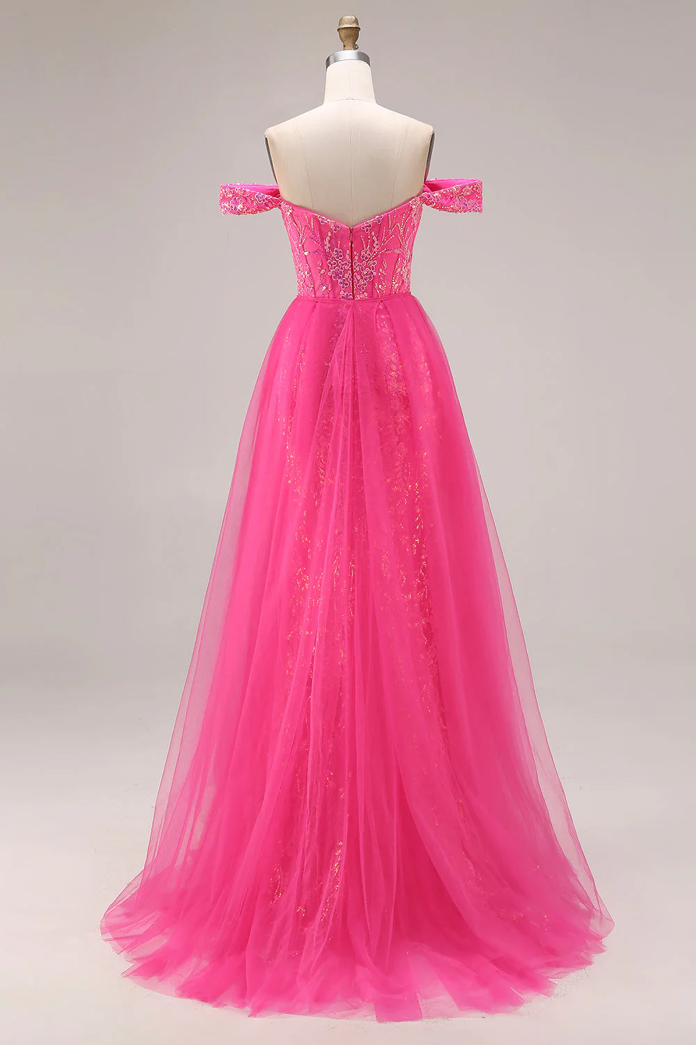 Sparkly Fuchsia Mermaid Off The Shoulder Convertible Long Prom Dress with Sequins - Image 8
