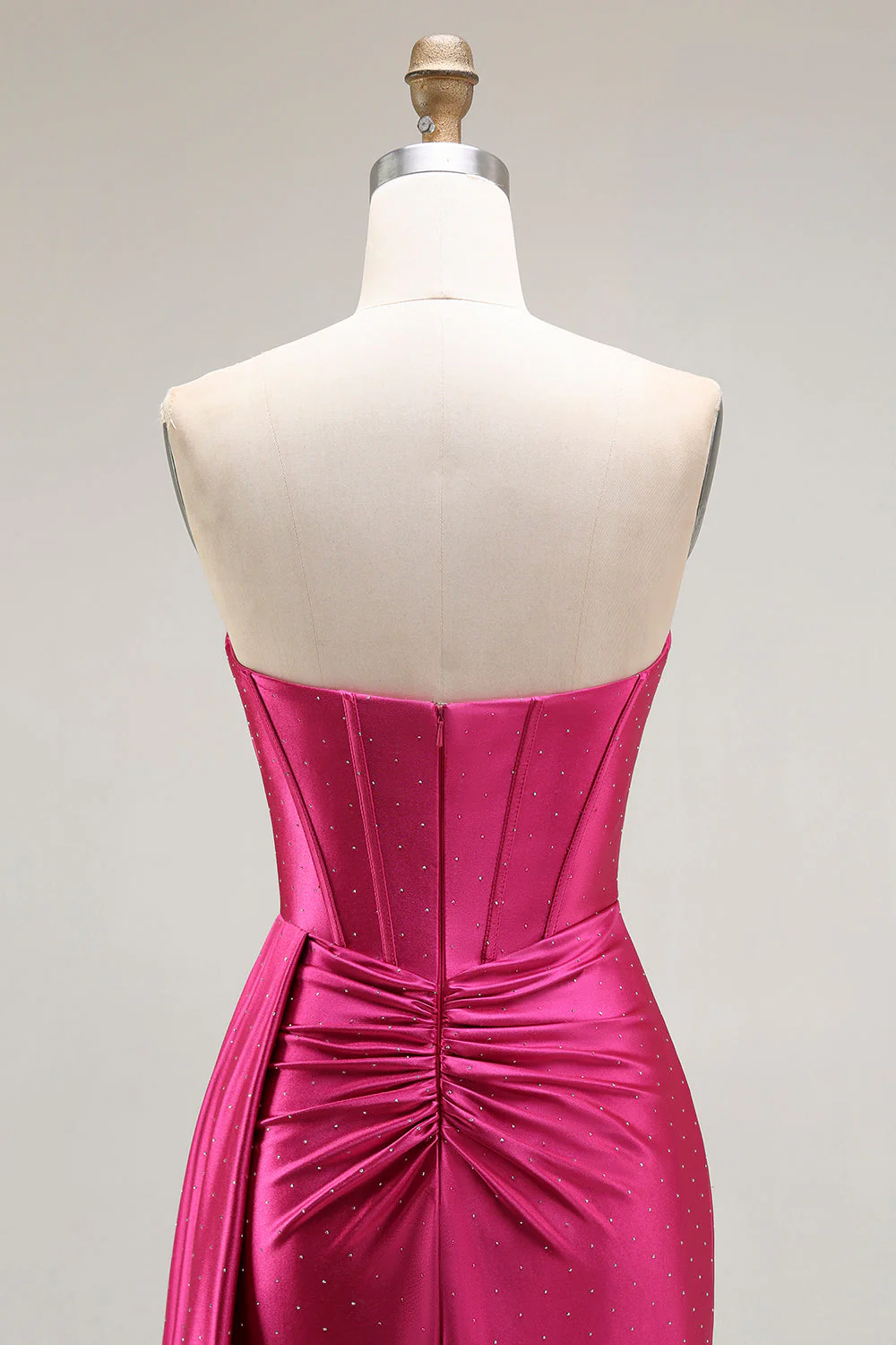 Sparkly Fuchsia Mermaid Sweetheart Beaded Pleated Long Prom Dress with Slit - Image 5