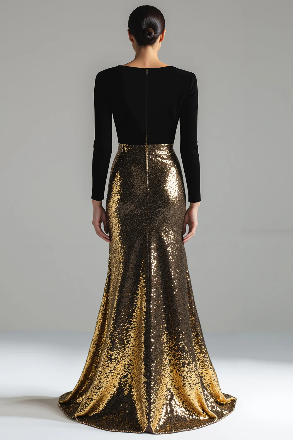 Sparkly Gold and Black V-Neck Sheath Long Evening Dress - Image 2