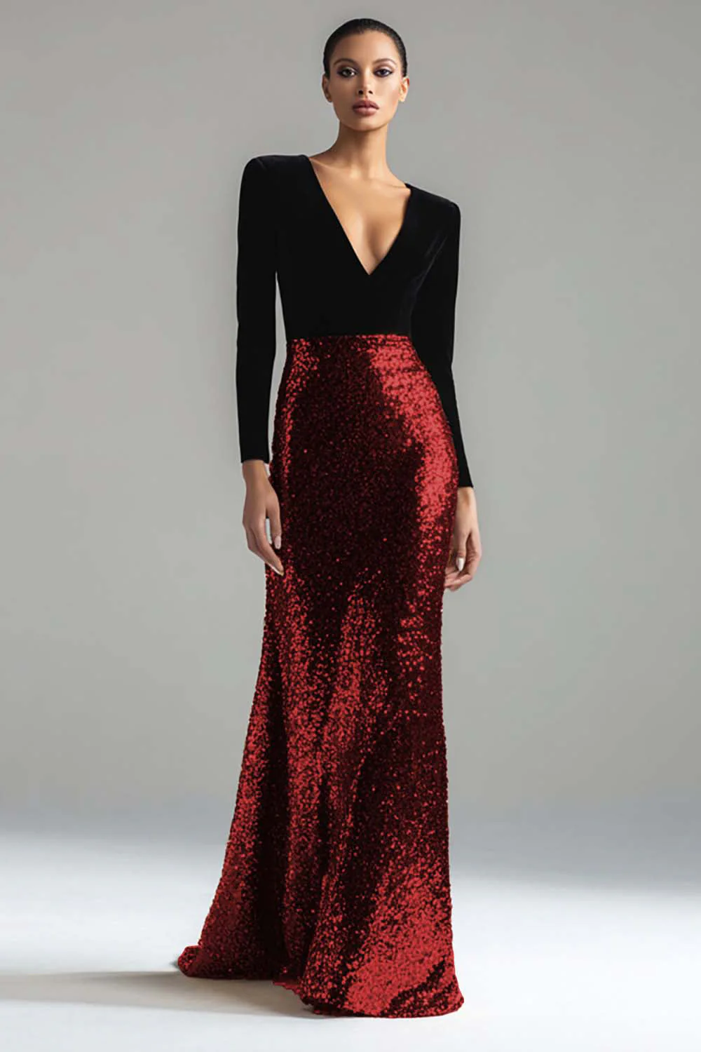 Sparkly Gold and Black V-Neck Sheath Long Evening Dress - Image 4
