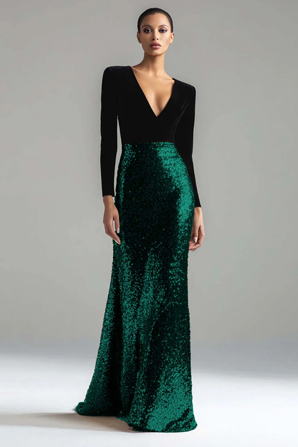 Sparkly Gold and Black V-Neck Sheath Long Evening Dress - Image 5