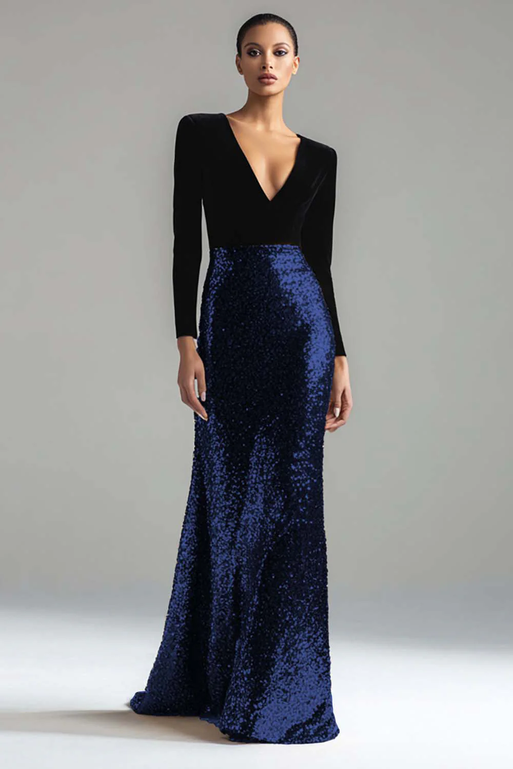 Sparkly Gold and Black V-Neck Sheath Long Evening Dress - Image 6
