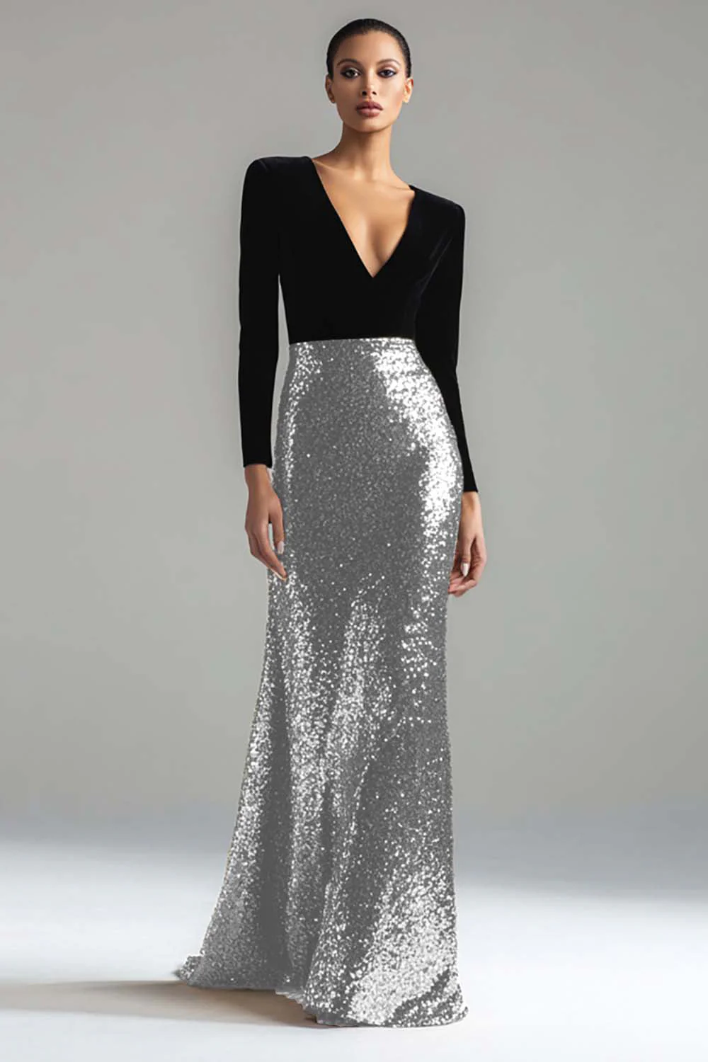 Sparkly Gold and Black V-Neck Sheath Long Evening Dress - Image 7