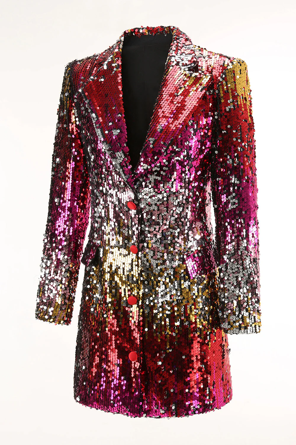Sparkly Gold and Red Notched Lapel Women's Blazer - Image 3