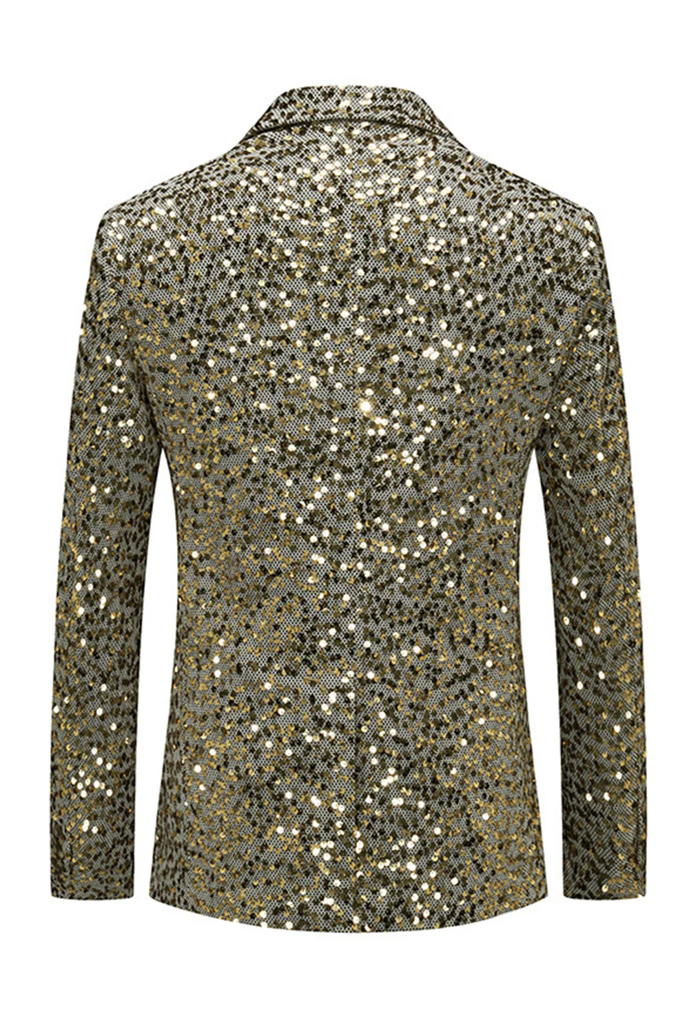 Sparkly Gold Notched Lapel Single Breasted Men's Jacket with Sequins - Image 2