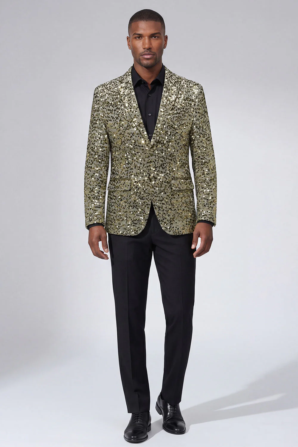 Sparkly Gold Notched Lapel Single Breasted Men's Jacket with Sequins - Image 3