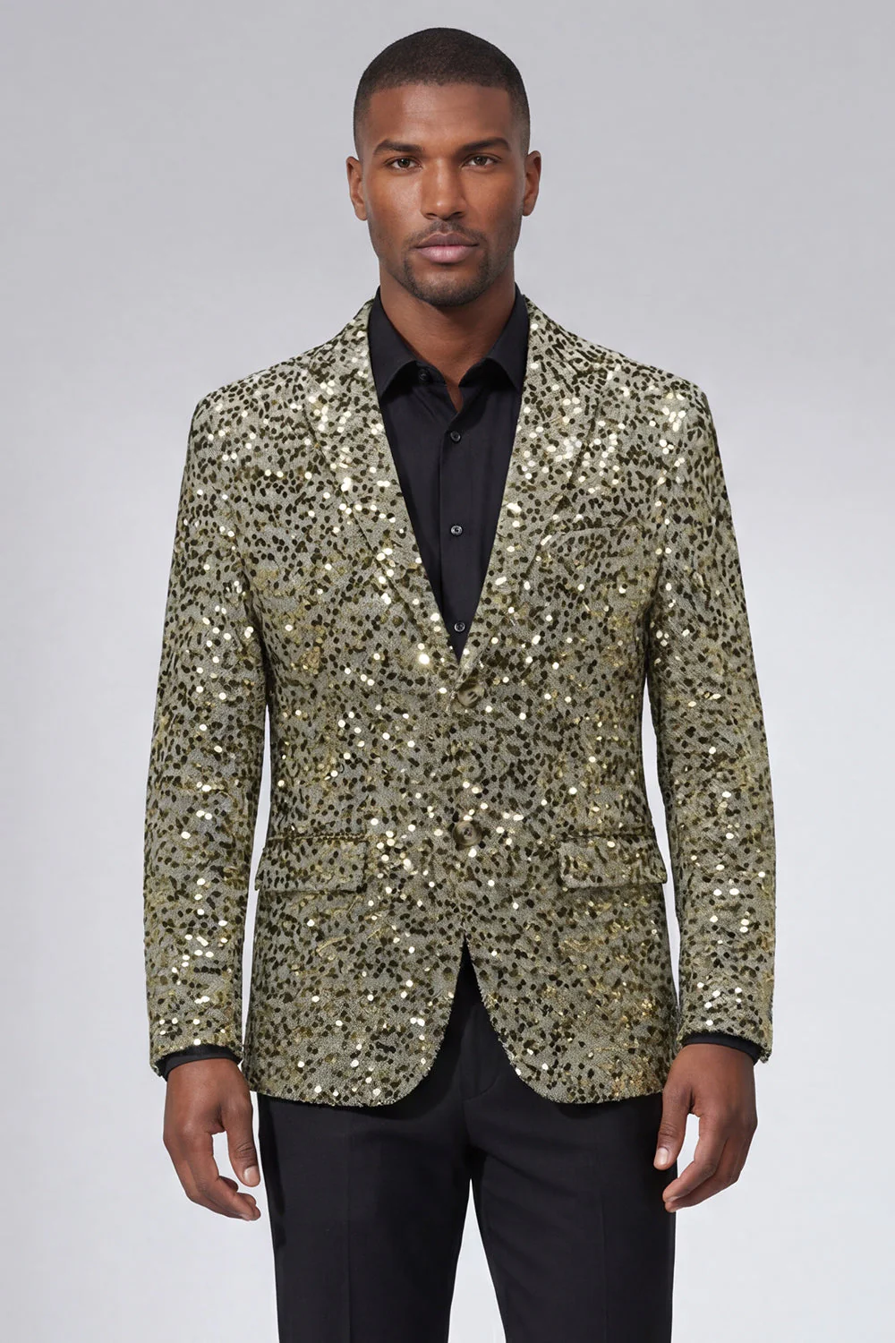 Sparkly Gold Notched Lapel Single Breasted Men's Jacket with Sequins - Image 4