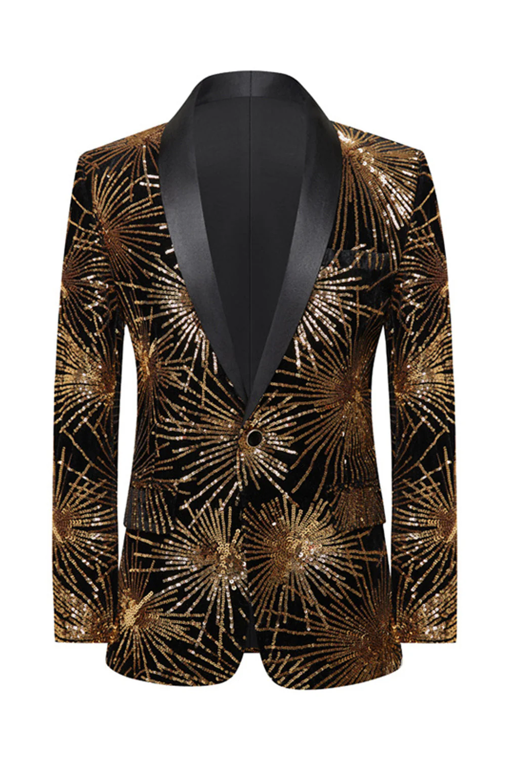 Sparkly Gold One Button Notched Lapel Men's Prom Blazer - Image 2