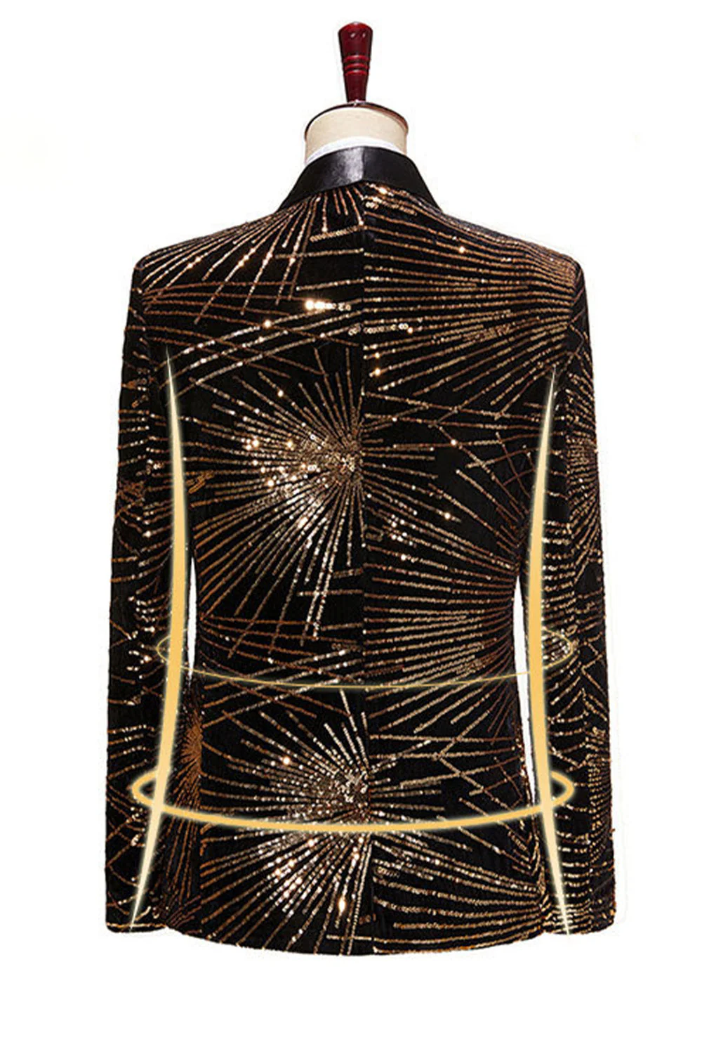 Sparkly Gold One Button Notched Lapel Men's Prom Blazer - Image 3