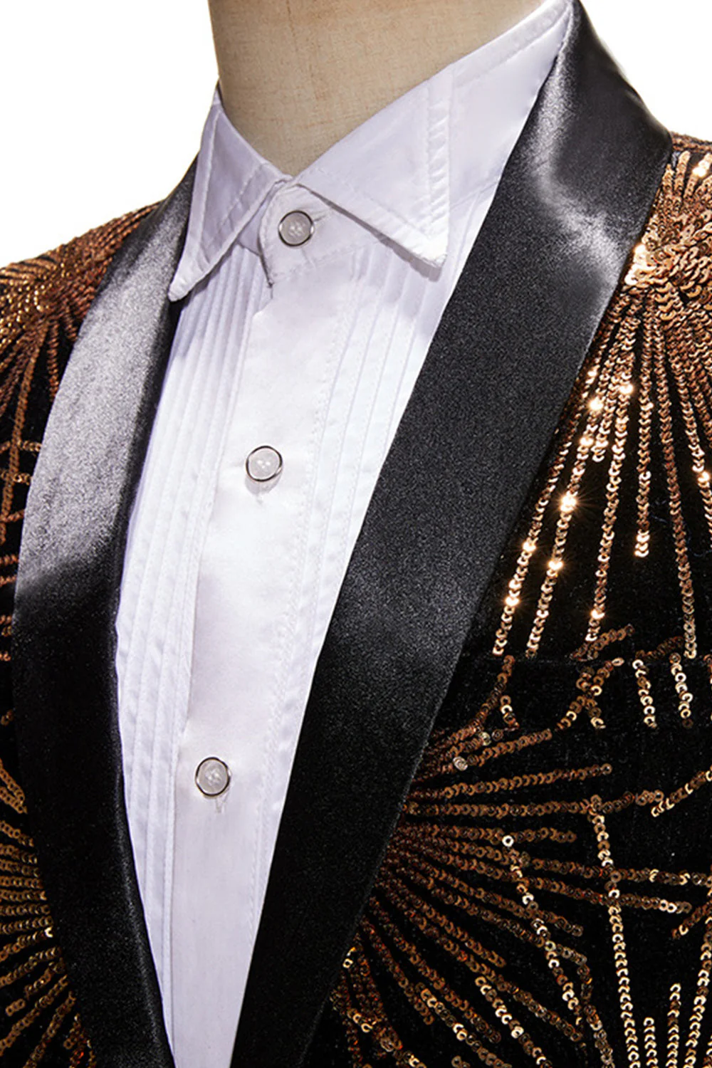 Sparkly Gold One Button Notched Lapel Men's Prom Blazer - Image 5