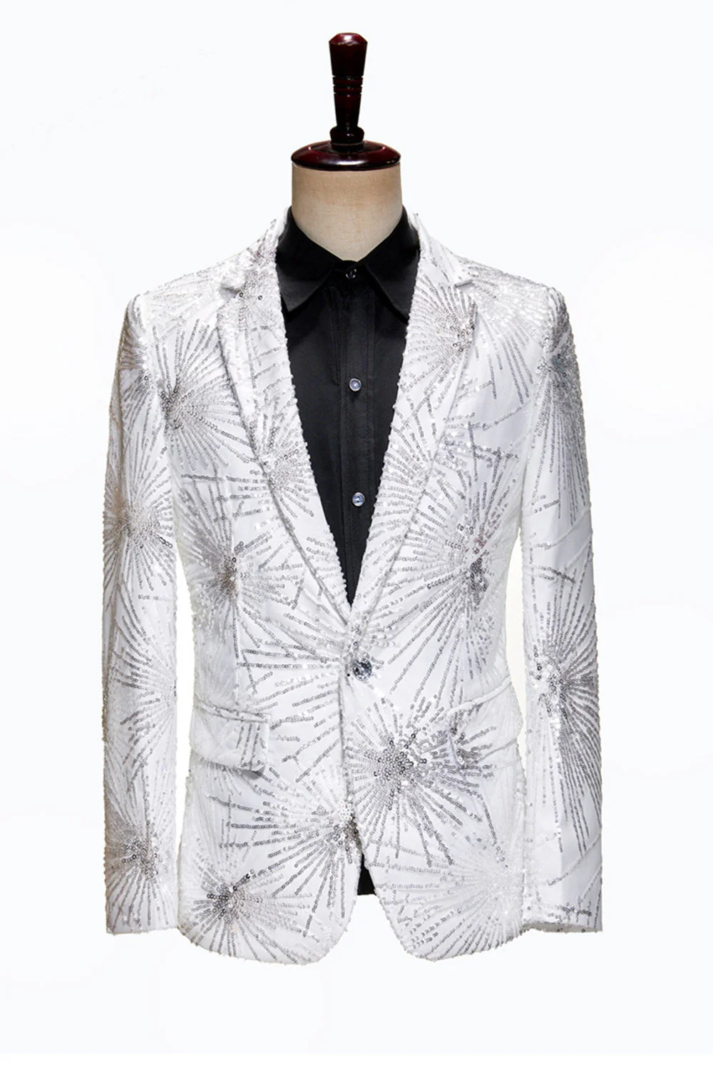 Sparkly Gold One Button Notched Lapel Men's Prom Blazer - Image 6