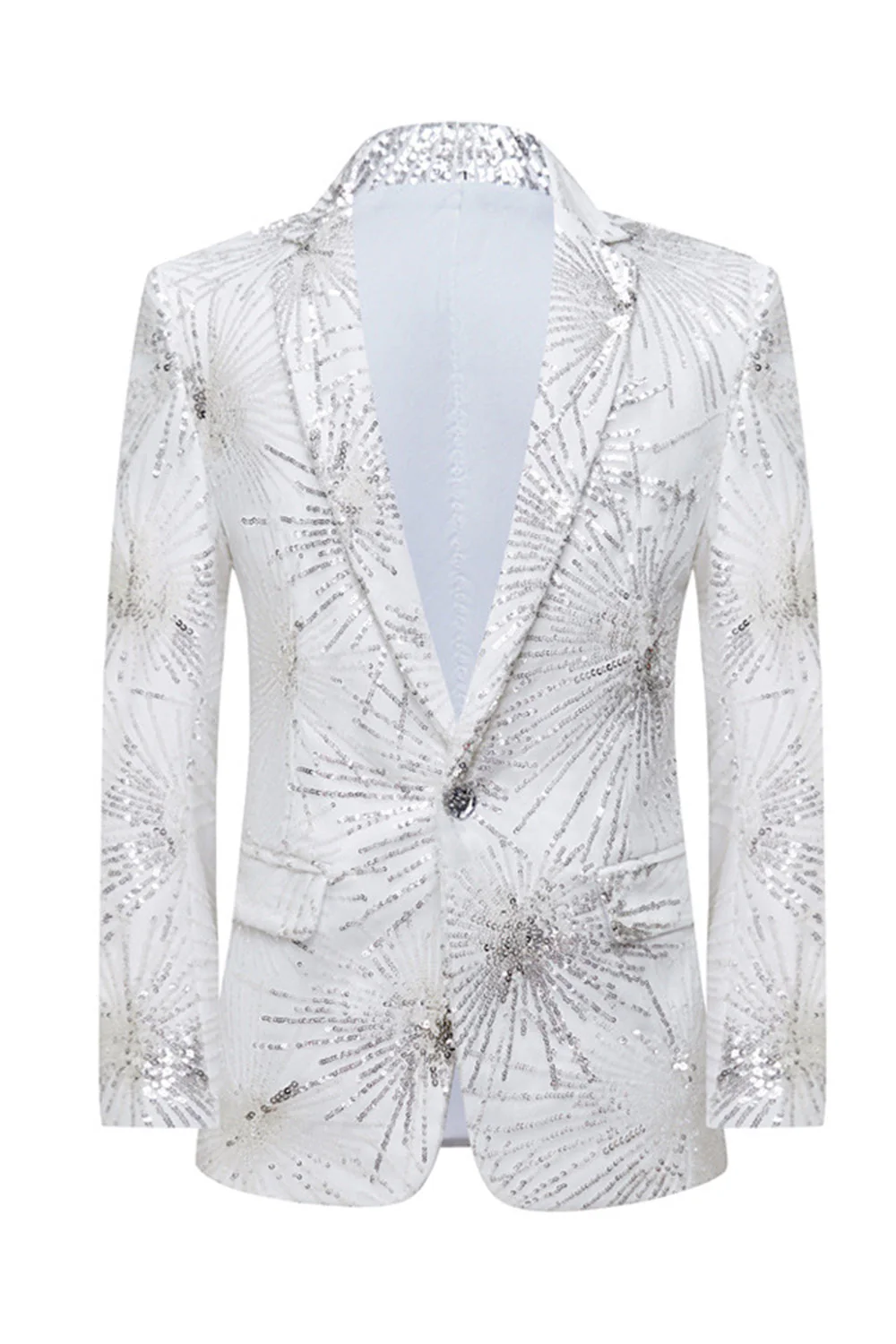 Sparkly Gold One Button Notched Lapel Men's Prom Blazer - Image 7