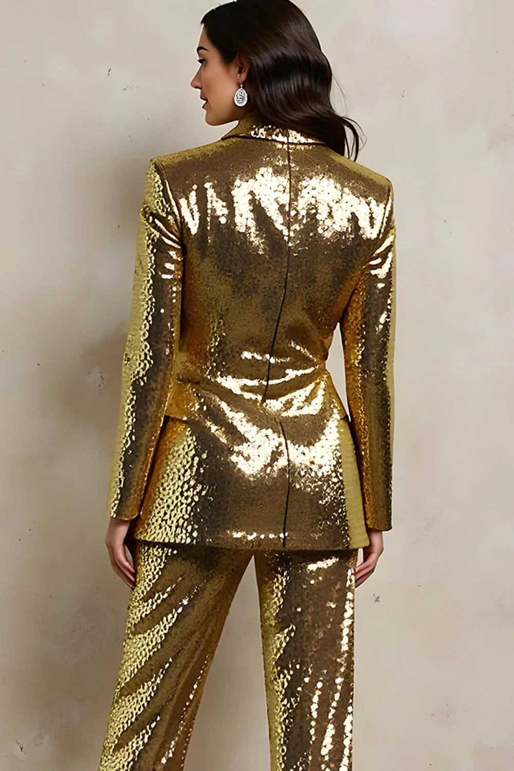 Sparkly Gold Sequin 2 Piece Peak Lapel Prom Suits - Image 4