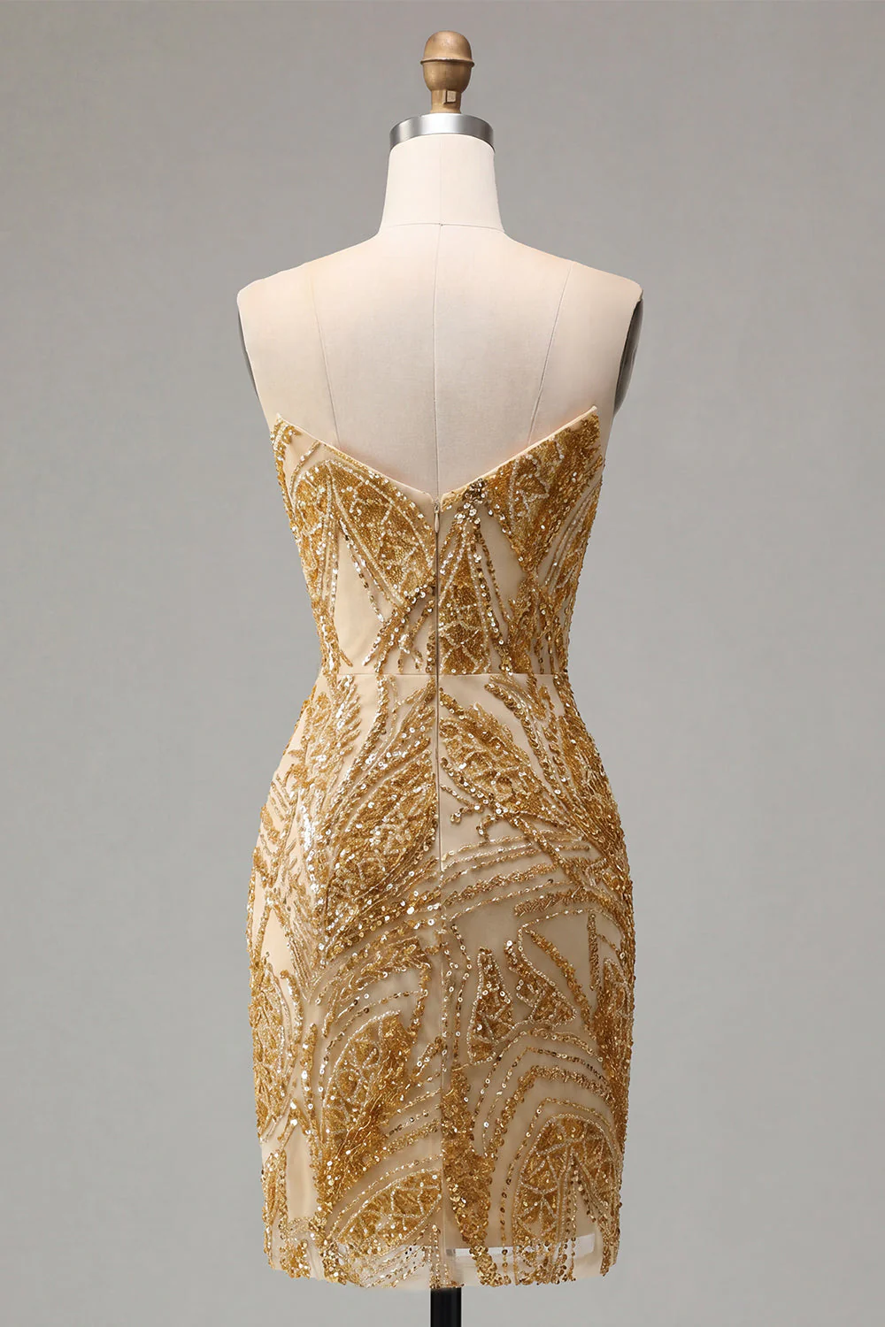 Sparkly Golden Beaded Sweetheart Bodycon Mini Cocktail Dress - Image 2