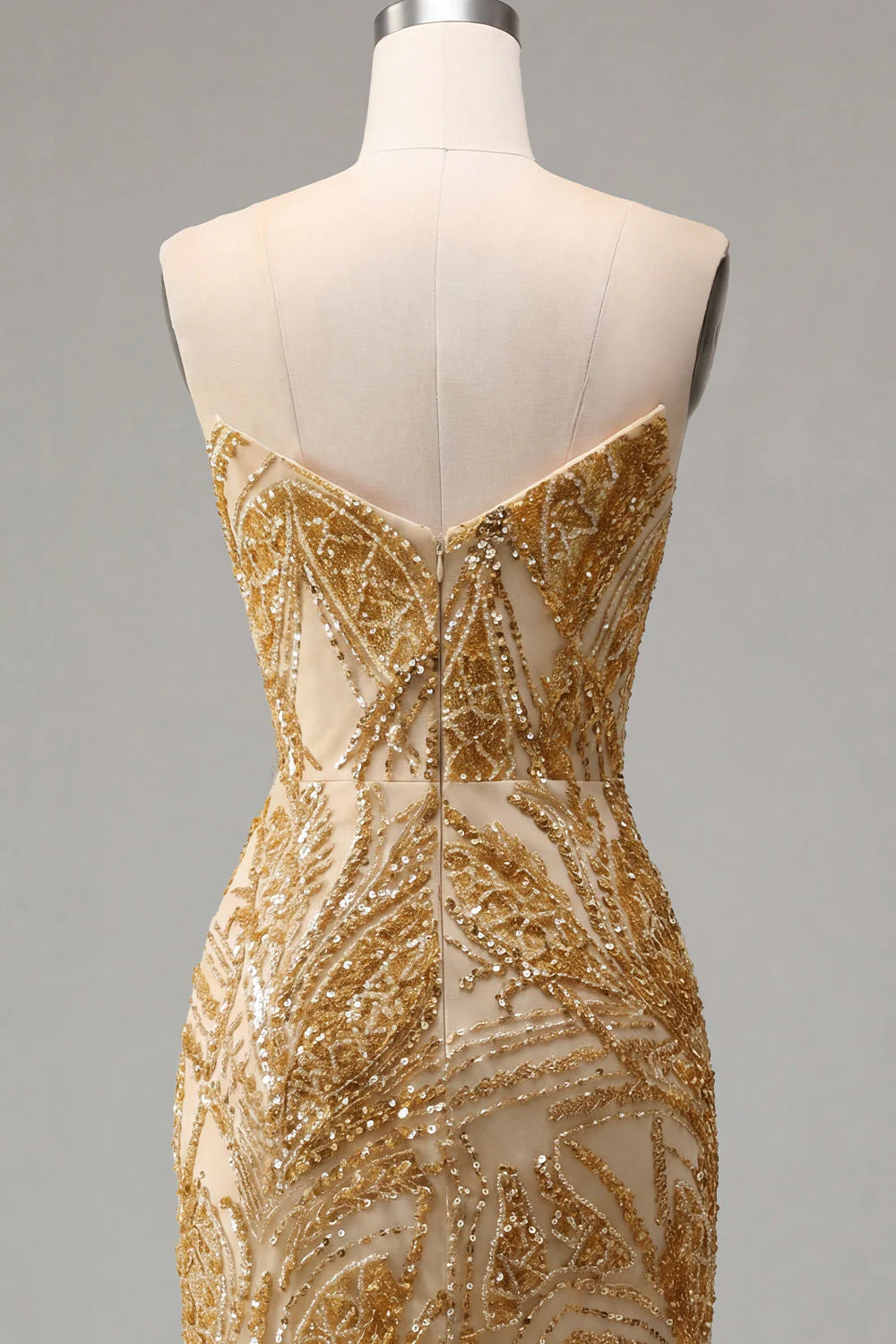 Sparkly Golden Beaded Sweetheart Bodycon Mini Cocktail Dress - Image 6