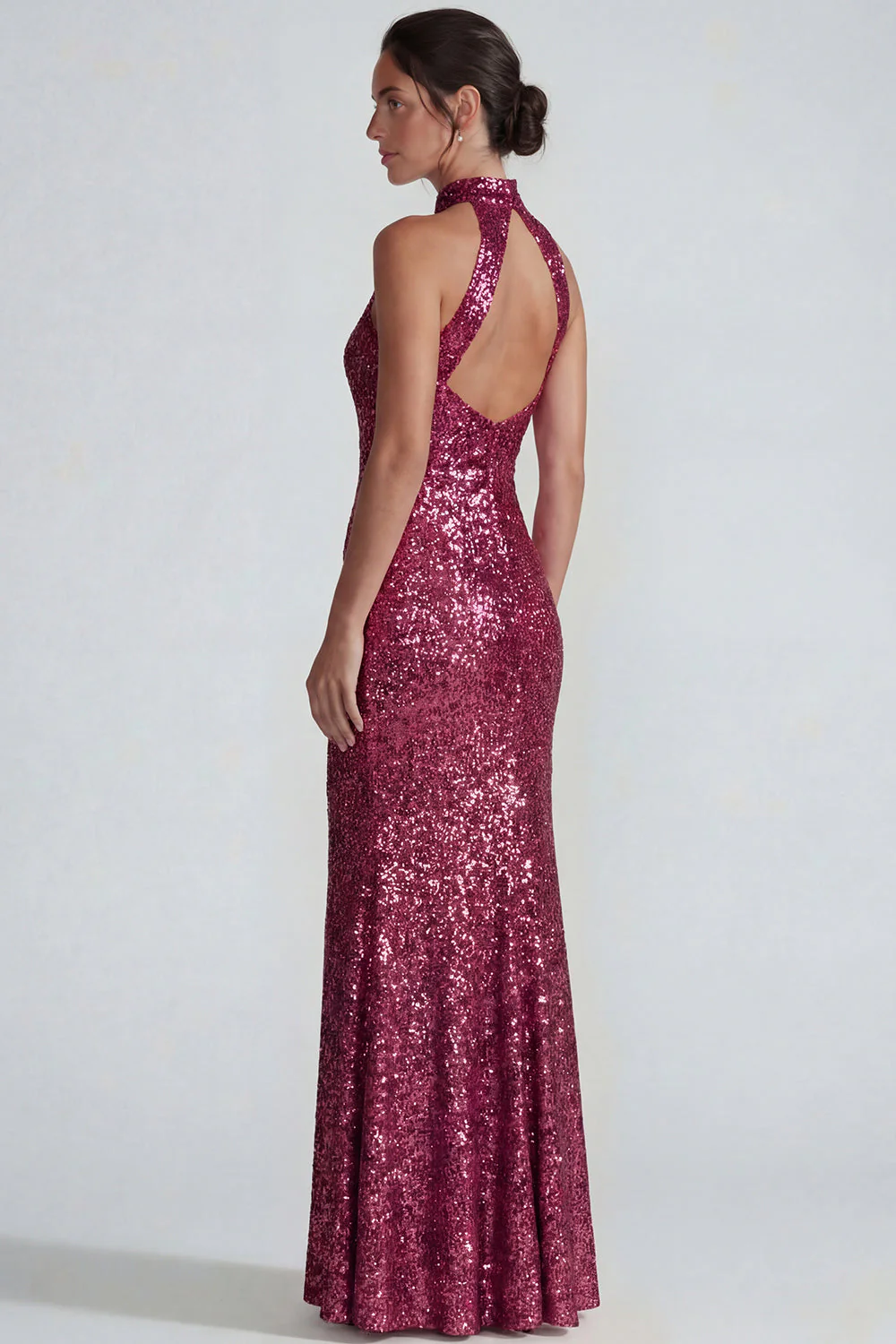 Sparkly Golden Halter Sheath Sequins Long Evening Dress - Image 6