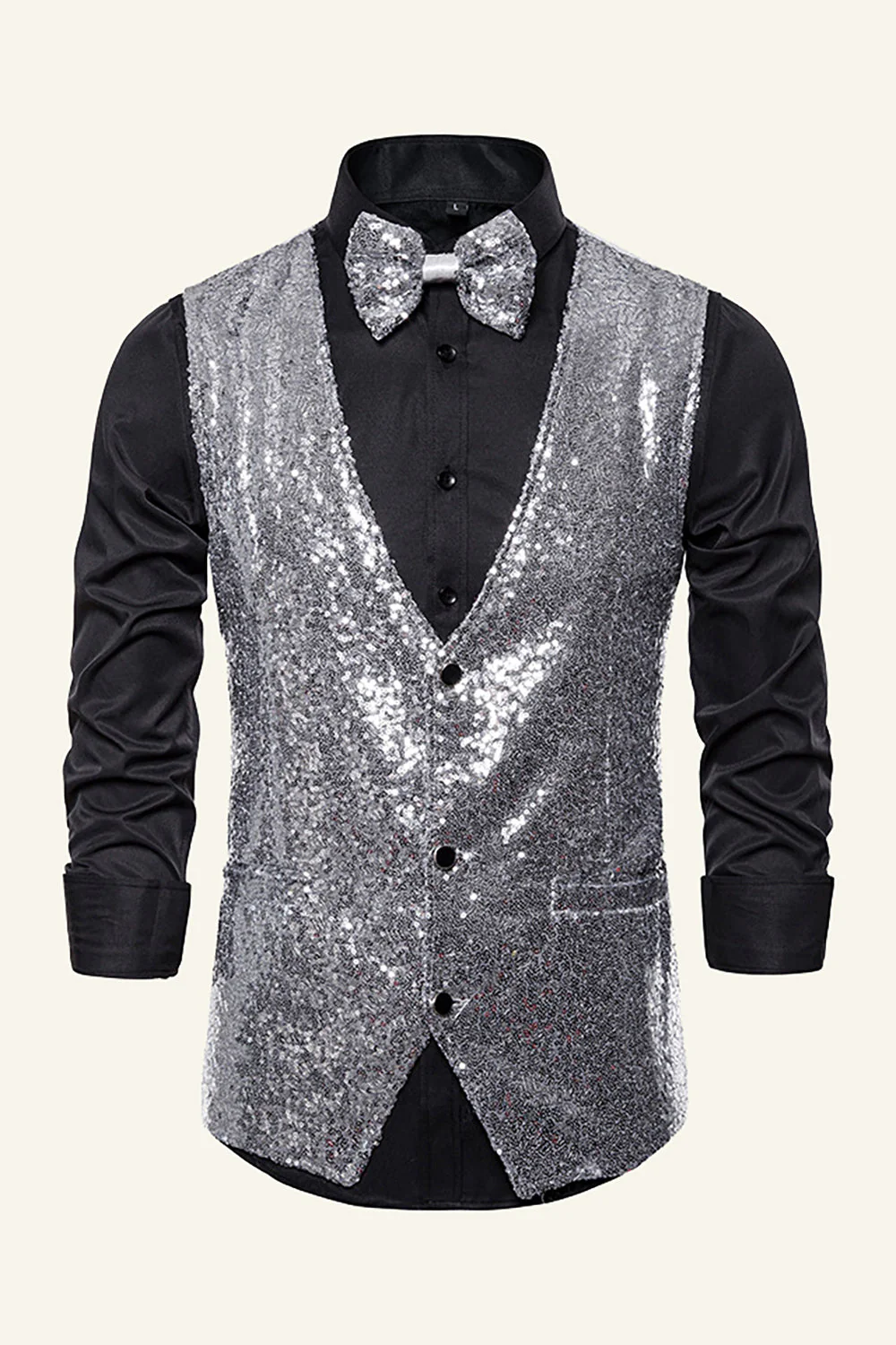 Sparkly Golden Lapel Sequins Men's Vest with Bow Tie - Image 10