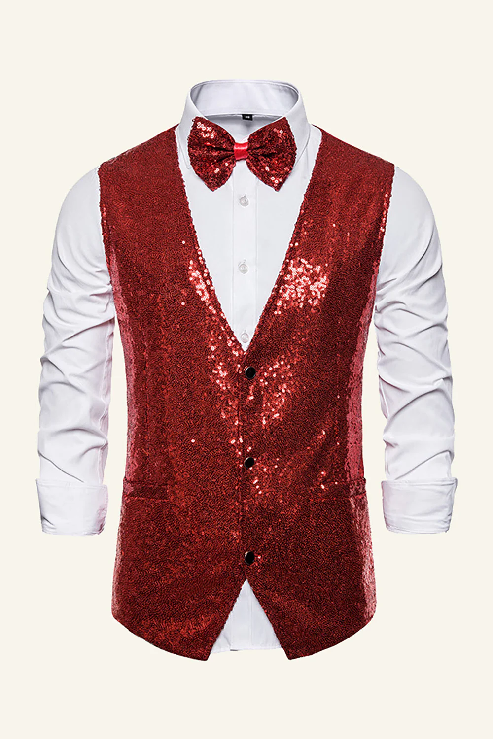 Sparkly Golden Lapel Sequins Men's Vest with Bow Tie - Image 13