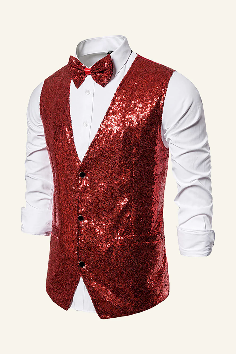 Sparkly Golden Lapel Sequins Men's Vest with Bow Tie - Image 15