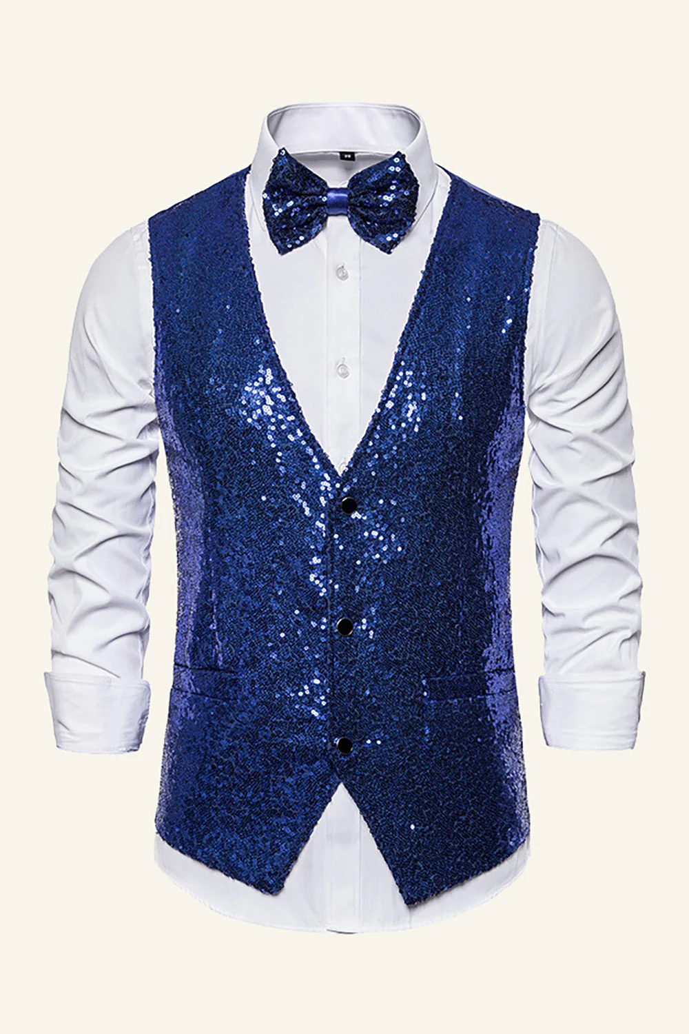Sparkly Golden Lapel Sequins Men's Vest with Bow Tie - Image 6