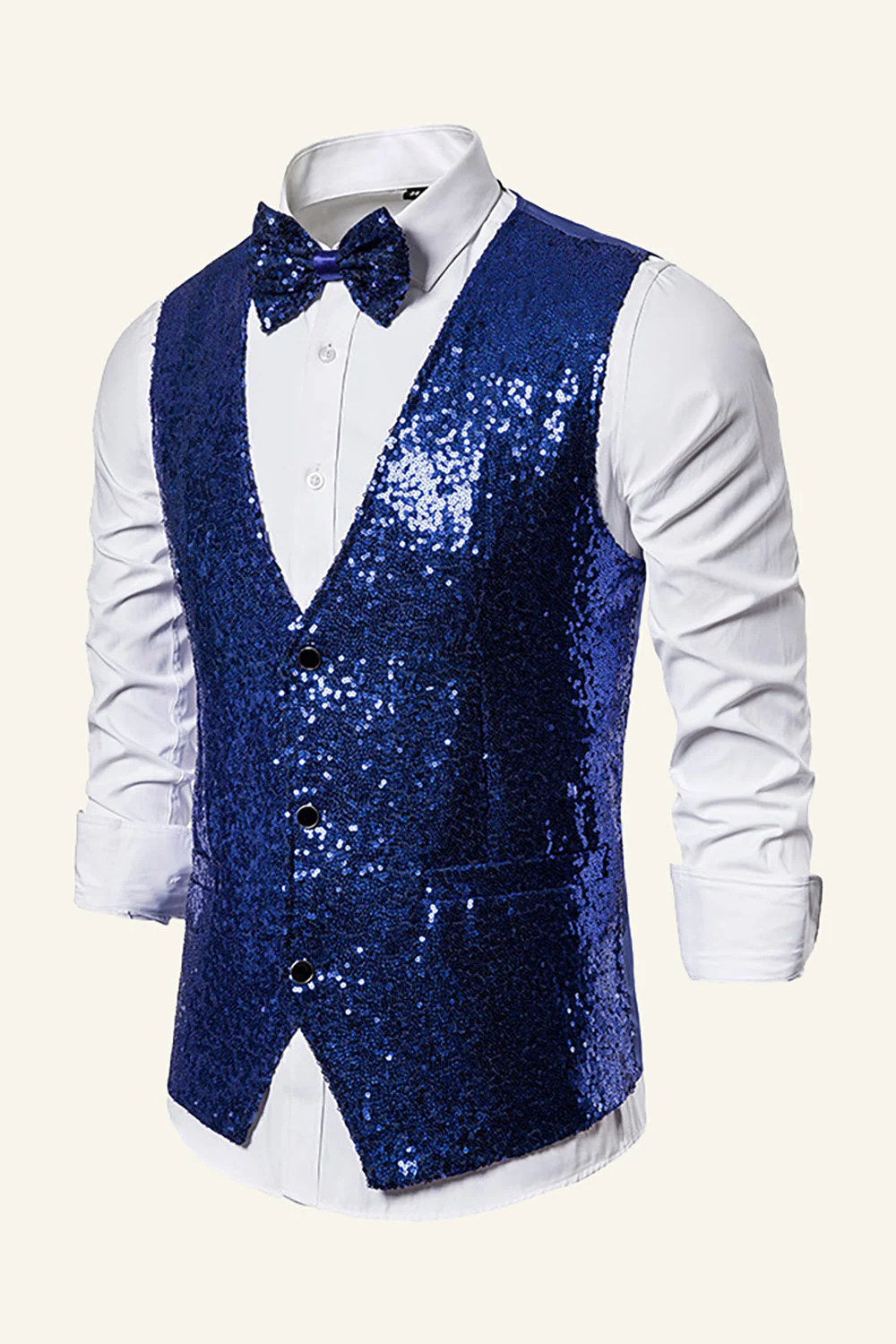 Sparkly Golden Lapel Sequins Men's Vest with Bow Tie - Image 7