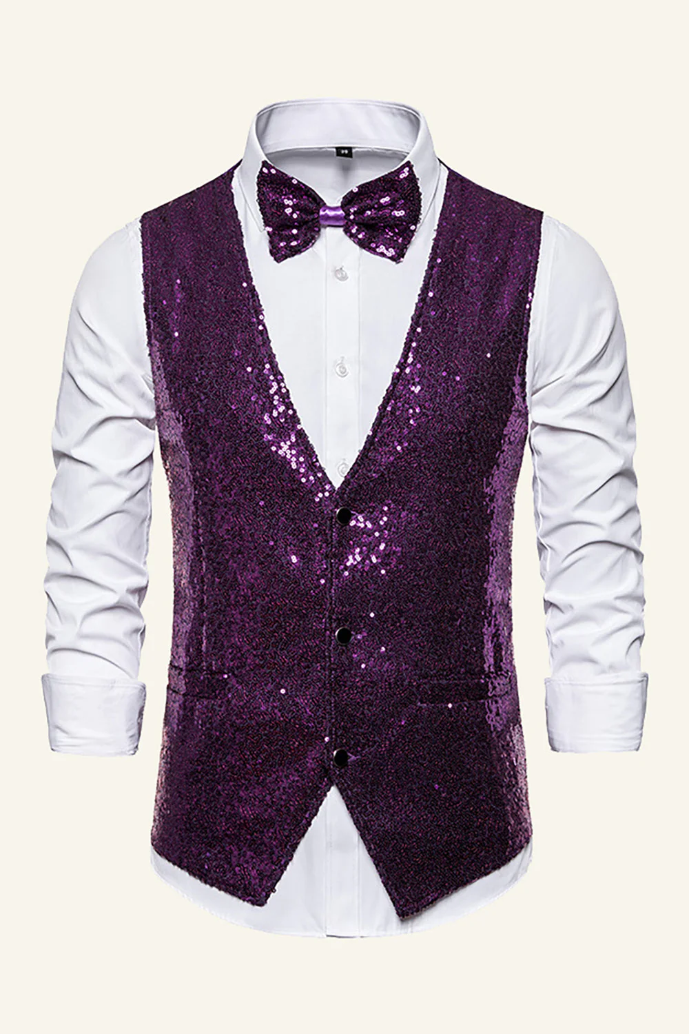 Sparkly Golden Lapel Sequins Men's Vest with Bow Tie - Image 8