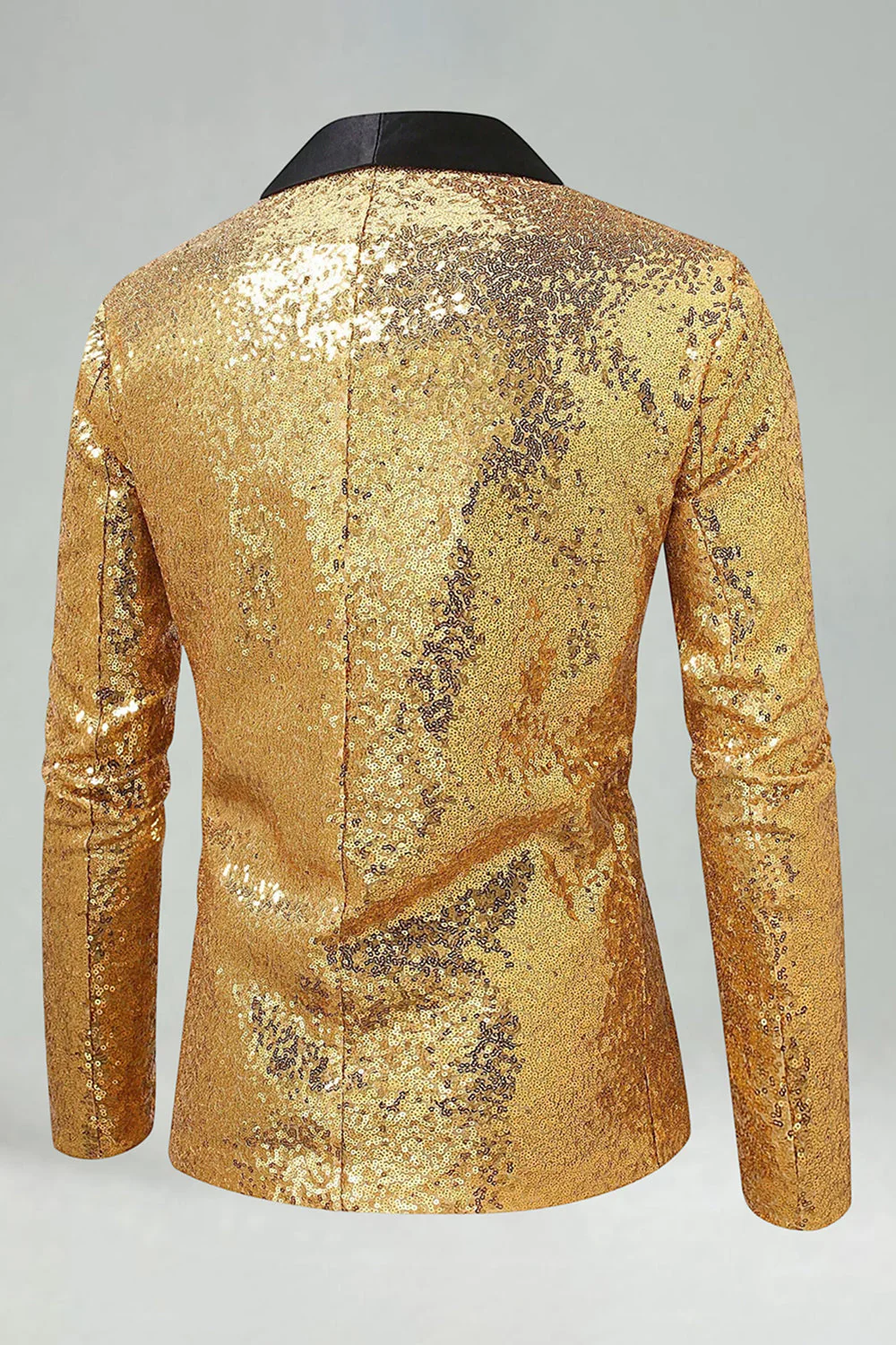 Sparkly Golden Shawl Lapel Single Buckle Men's Prom Blazer - Image 2