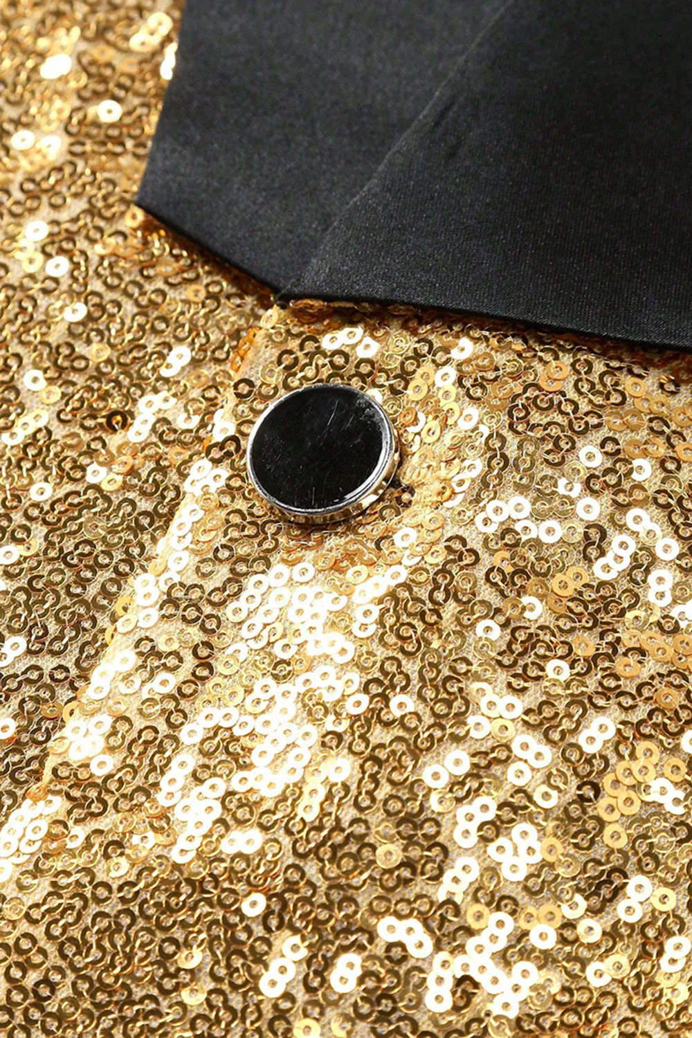 Sparkly Golden Shawl Lapel Single Buckle Men's Prom Blazer - Image 5