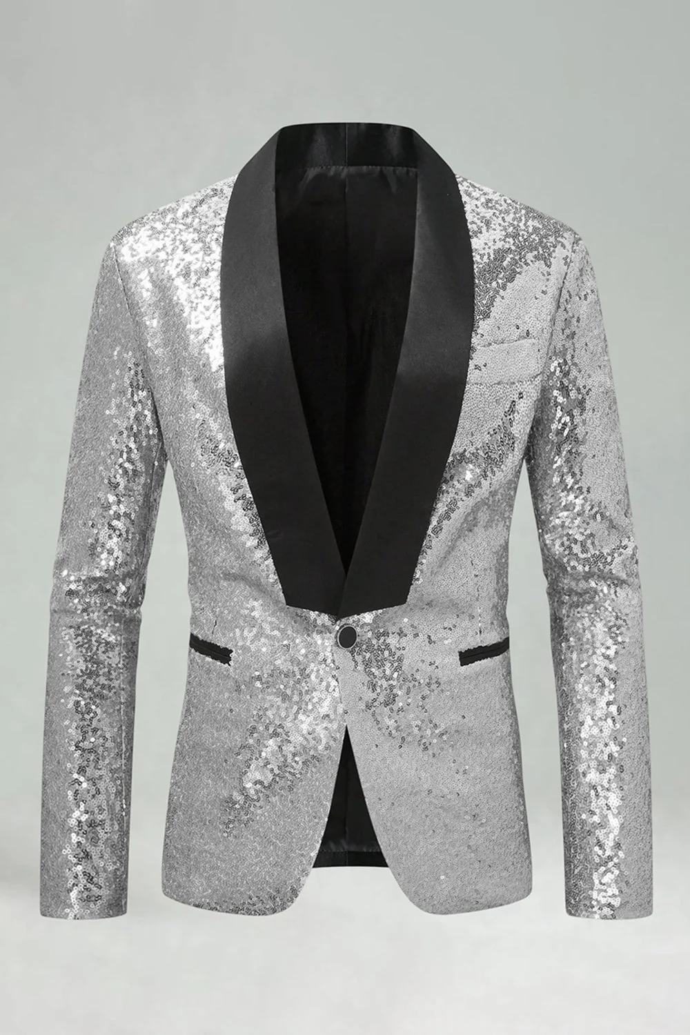 Sparkly Golden Shawl Lapel Single Buckle Men's Prom Blazer - Image 9