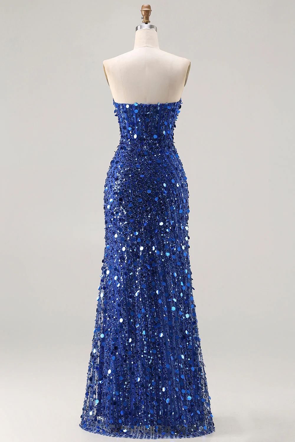 Sparkly Golden Strapless Sequins Sheath Plus Size Long Prom Dress with Slit - Image 14