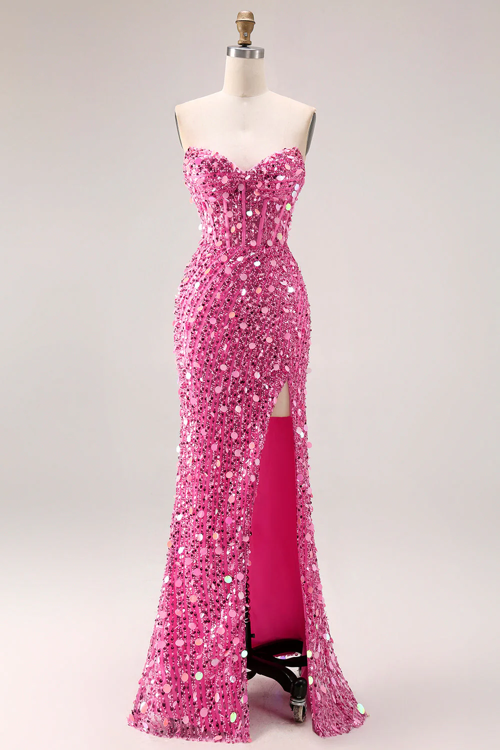 Sparkly Golden Strapless Sequins Sheath Plus Size Long Prom Dress with Slit - Image 7