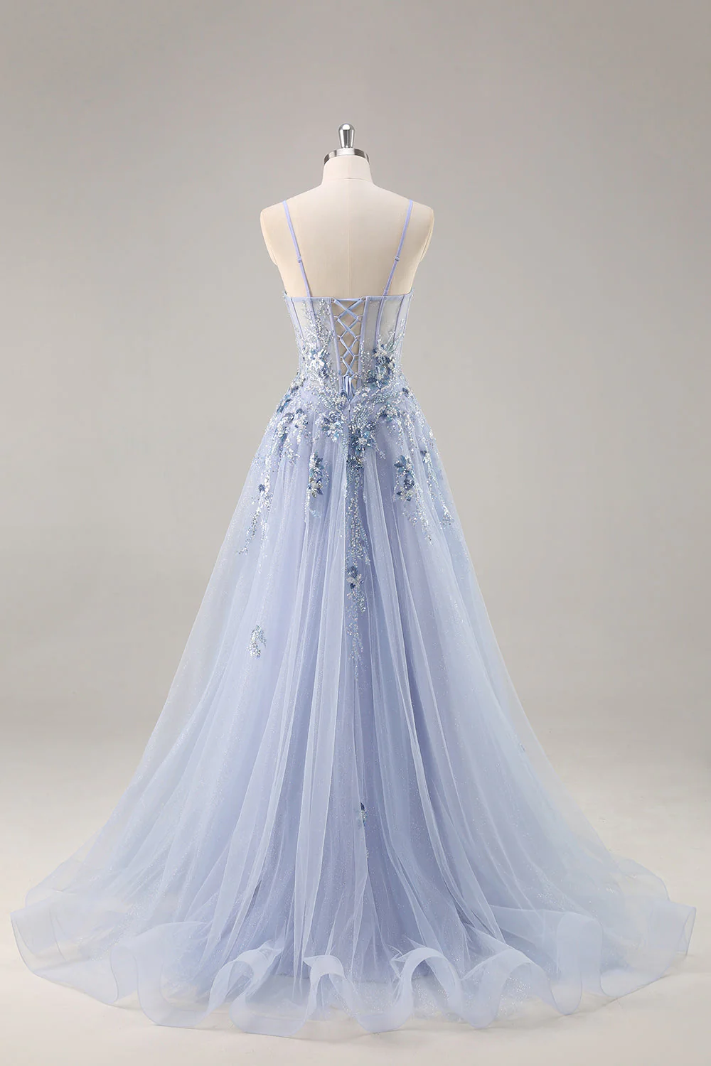 Sparkly Green A Line Strapless Sequins Corset Tulle Long Prom Dress With Slit - Image 11
