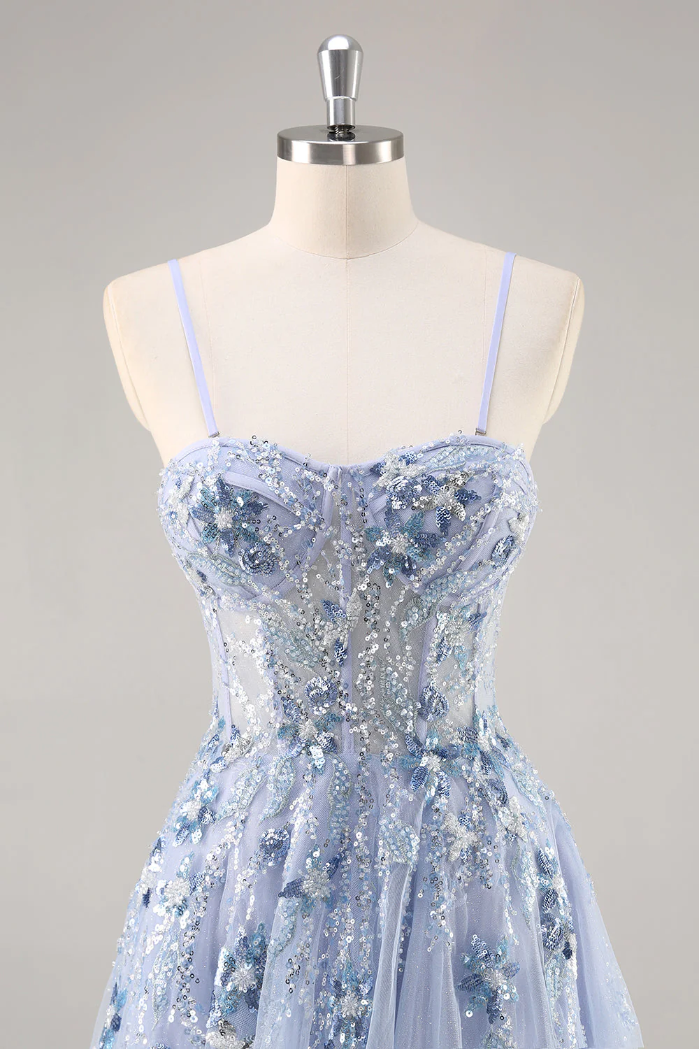 Sparkly Green A Line Strapless Sequins Corset Tulle Long Prom Dress With Slit - Image 13