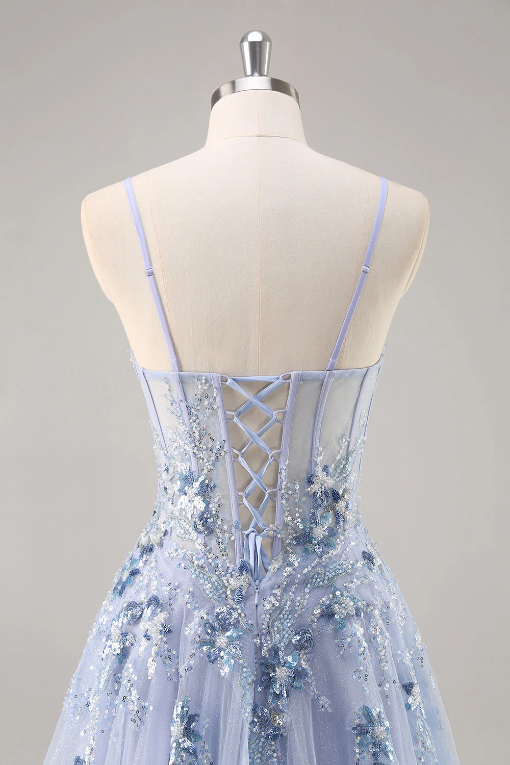 Sparkly Green A Line Strapless Sequins Corset Tulle Long Prom Dress With Slit - Image 15