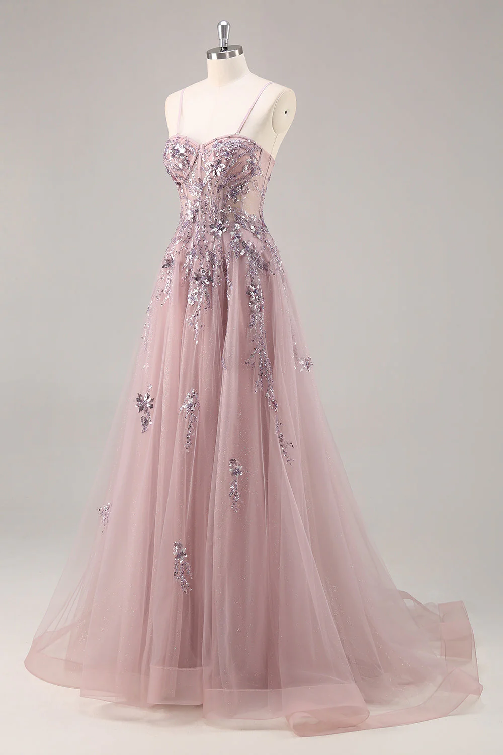 Sparkly Green A Line Strapless Sequins Corset Tulle Long Prom Dress With Slit - Image 19