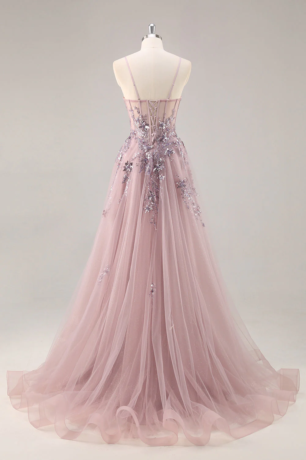 Sparkly Green A Line Strapless Sequins Corset Tulle Long Prom Dress With Slit - Image 20