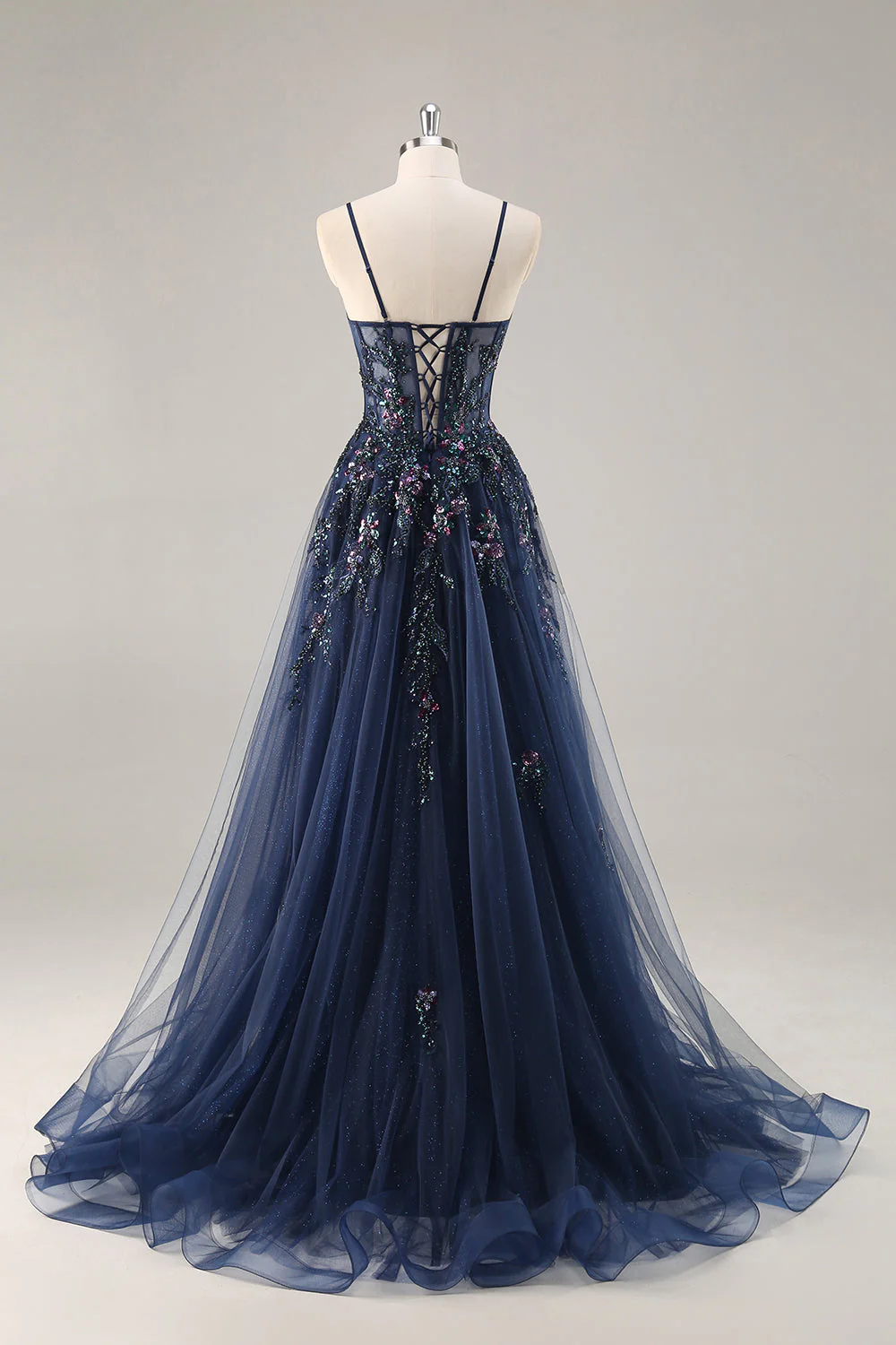 Sparkly Green A Line Strapless Sequins Corset Tulle Long Prom Dress With Slit - Image 26