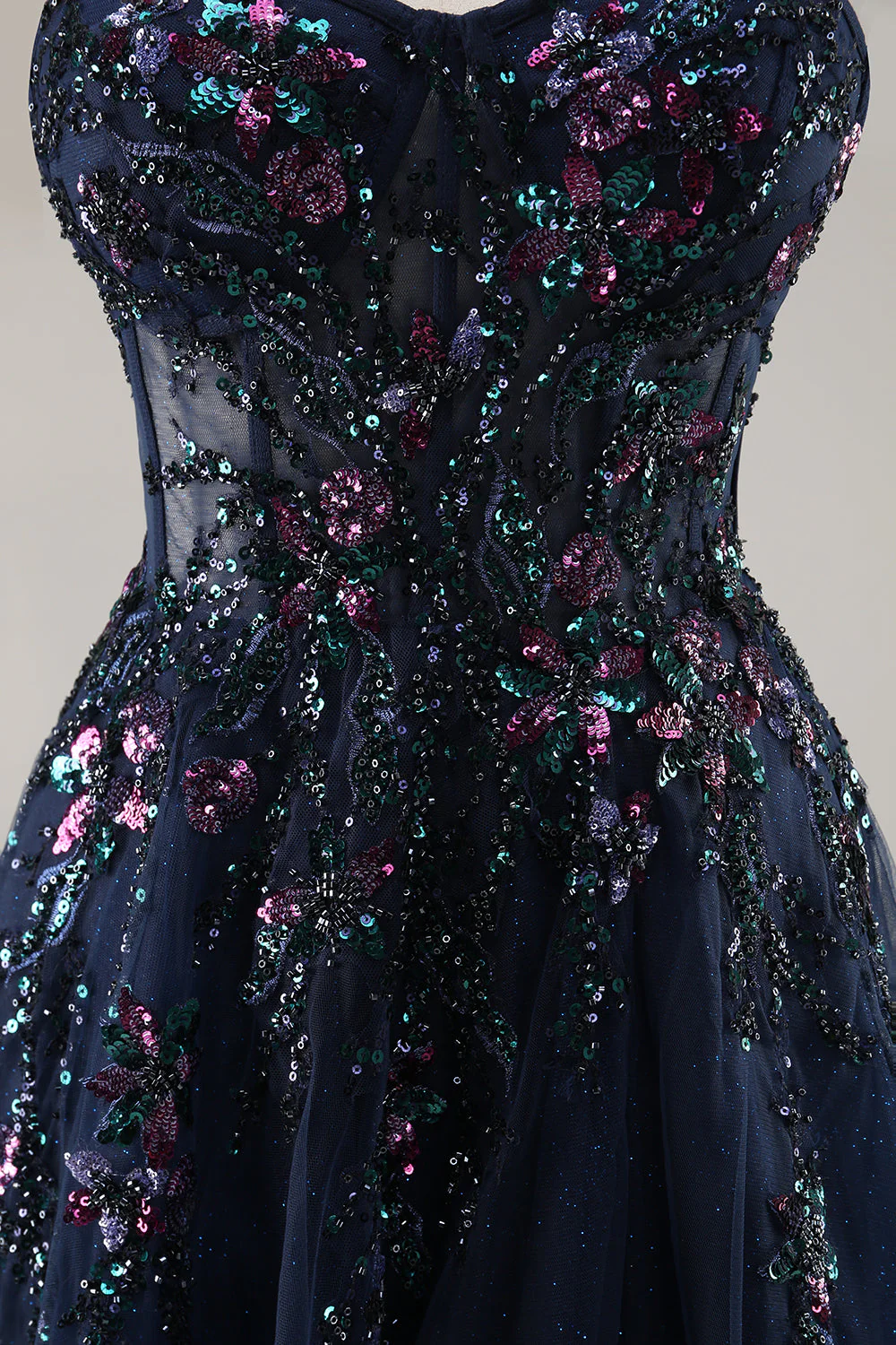 Sparkly Green A Line Strapless Sequins Corset Tulle Long Prom Dress With Slit - Image 27